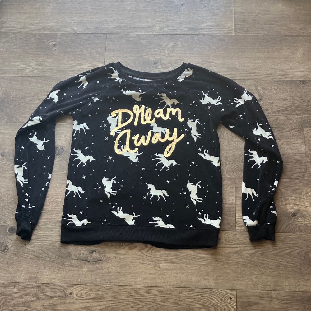 Black Sweatshirt with Unicorn Print